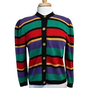 Vintage 90s LAURA BY ALYZIA  Sz 12 Colorblock Stripe Puff Sleeve Sweater Top